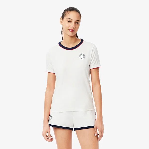 Áo Thun Nữ Lacoste Ultra Dry Tennis Heritage Badge T-shirt TF8640 EVO Màu Trắng Size 34