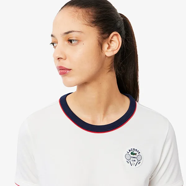Áo Thun Nữ Lacoste Ultra Dry Tennis Heritage Badge T-shirt TF8640 EVO Màu Trắng Size 34