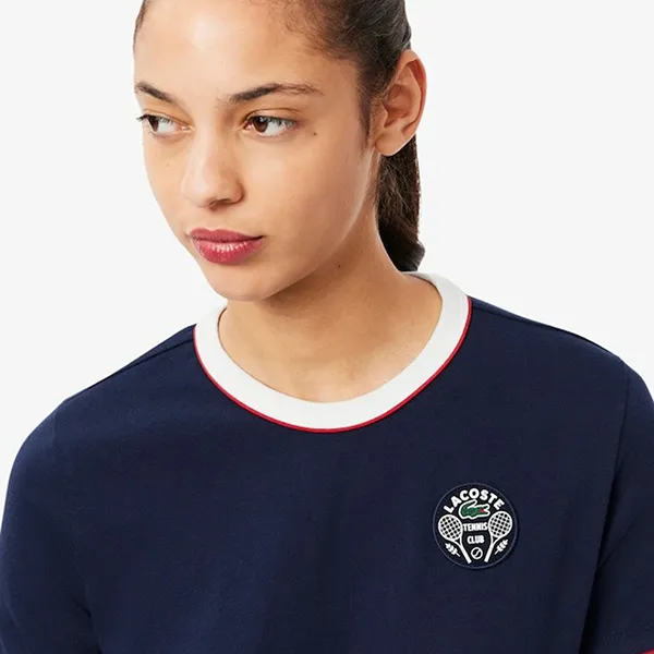 Áo Thun Nữ Lacoste Women's Ultra Dry Tennis Heritage Badge T-Shirt TF8640 HHW Màu Xanh Navy Size 34
