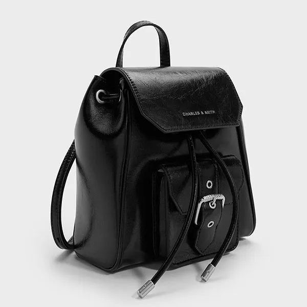 Balo Nữ Charles & Keith CNK Blaise Front Pocket Noir CK2-60151572 Màu Đen