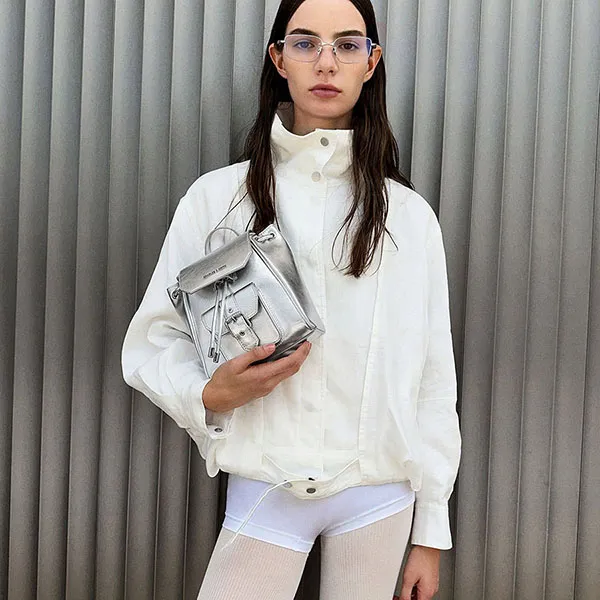 Balo Charles & Keith Blaise Metallic Front Pocket Silver CK2-60151572 Màu Bạc