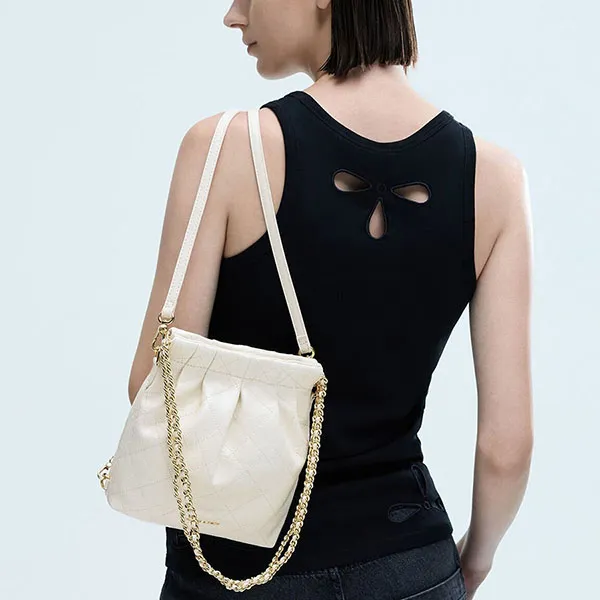 Balo Nữ Charles & Keith CNK Duo Chain-Handle Two-Way Backpack Cream CK2-60782390 Màu Cream