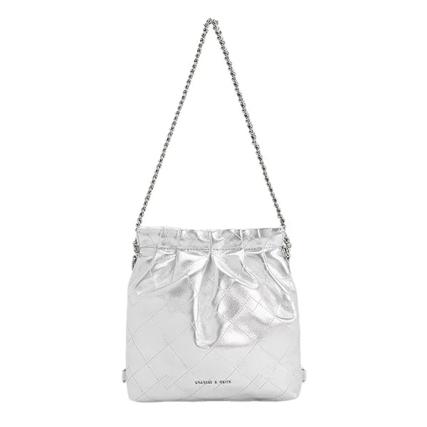 Balo Nữ Charles & Keith CNK Duo Chain-Handle Two-Way Backpack Silver CK2-60782390 Màu Bạc