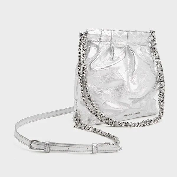 Balo Nữ Charles & Keith CNK Duo Chain-Handle Two-Way Backpack Silver CK2-60782390 Màu Bạc