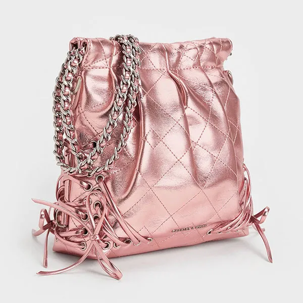 Balo Nữ Charles & Keith CNK Duo Metallic Grommet Chain-Handle - Aura Pink CK2-60782390 Màu Hồng