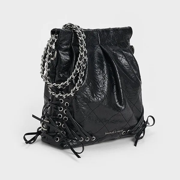 Balo Nữ Charles & Keith CNK Duo Metallic Grommet Chain-Handle - Noir CK2-60782390 Màu Đen