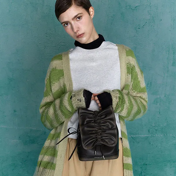 Balo Nữ Charles & Keith CNK Kadee Ruched Bow-Charm - Burnished Brown CK2-60151552 Màu Nâu