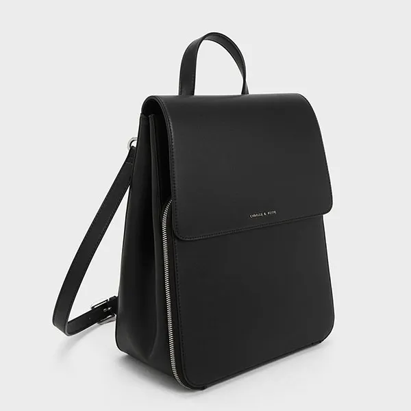 Balo Charles & Keith Octavia Front Flap Structured Backpack Noir CK2-60681127 Màu Đen