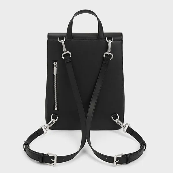 Balo Charles & Keith Octavia Front Flap Structured Backpack Noir CK2-60681127 Màu Đen
