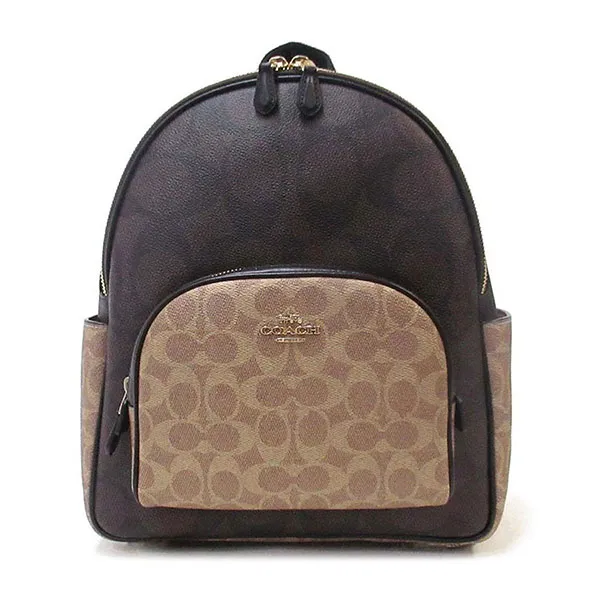 Balo Nữ Coach Court Backpack In Blocked Signature Canvas CZ771 IMXI8 Màu Nâu