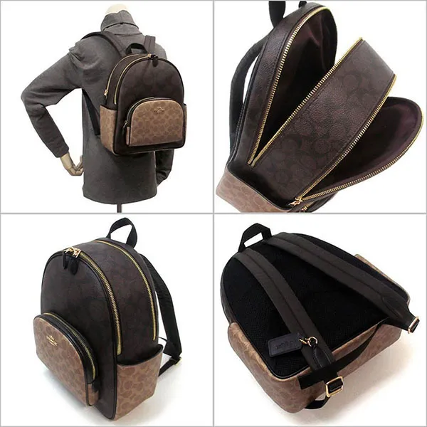 Balo Nữ Coach Court Backpack In Blocked Signature Canvas CZ771 IMXI8 Màu Nâu