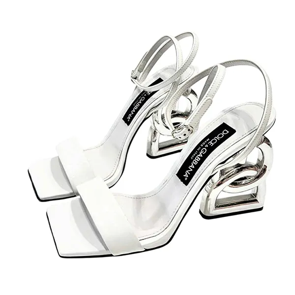 Dép Cao Gót Dolce & Gabbana D&G DG Logo Leather Straps Sandals CR1376 A1037 80002 Màu Trắng Size 36