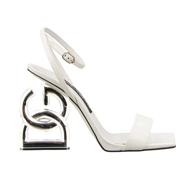 Dép Cao Gót Dolce & Gabbana D&G DG Logo Leather Straps Sandals CR1376 A1037 80002 Màu Trắng Size 36