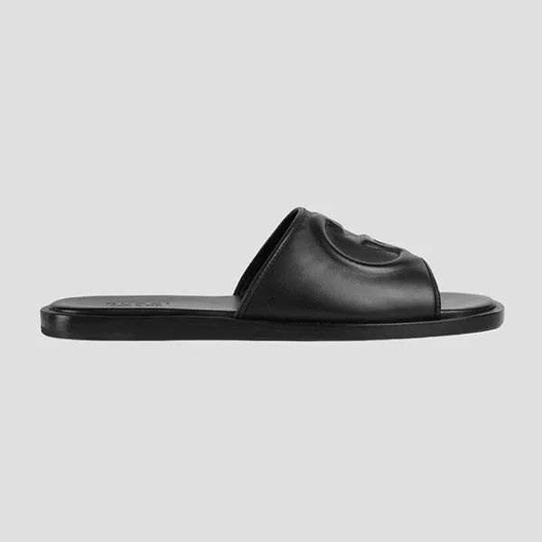 Dép Nam Gucci Slide 'Interlocking G' In Black Leather 782697 0R000 1000 Màu Đen Size 5