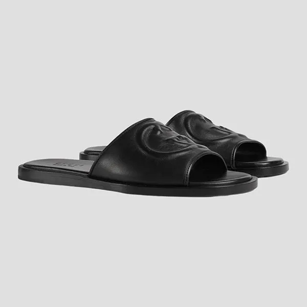 Dép Nam Gucci Slide 'Interlocking G' In Black Leather 782697 0R000 1000 Màu Đen Size 5