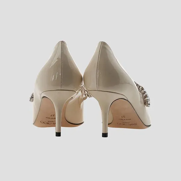 Giày Cao Gót Nữ Jimmy Choo Bing Linen 65 Crystal Strap Patent Leather Pumps BINGPUMP65PAT Màu Kem Size 36