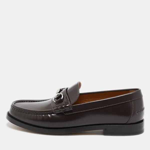 Giày Lười Nam Gucci Brown Leather Horsebit Slip On Loafers Màu Nâu Size 41