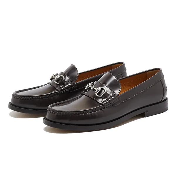 Giày Lười Nam Gucci Brown Leather Horsebit Slip On Loafers Màu Nâu Size 41