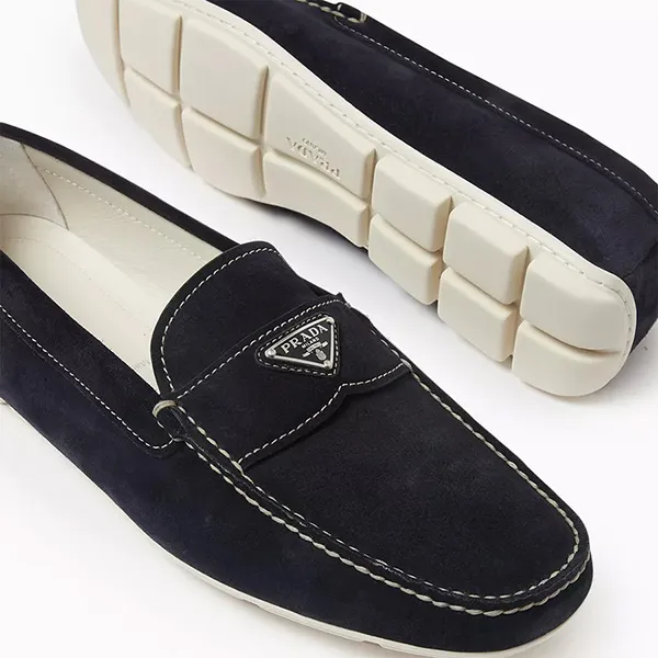Giày Lười Nam Prada Driving Shoes In Suede 216765303 Màu Xanh Navy Size 40