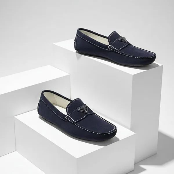 Giày Lười Nam Prada Driving Shoes In Suede 216765303 Màu Xanh Navy Size 40