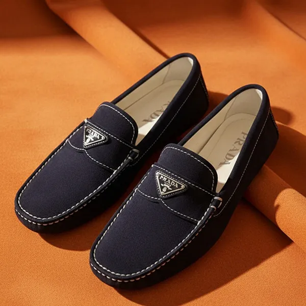 Giày Lười Nam Prada Driving Shoes In Suede 216765303 Màu Xanh Navy Size 40