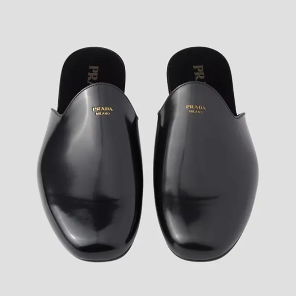 Giày Sục Nam Prada Black Sienna Brushed Leather Slipper 2S2986 X6O F0002 Màu Đen Size 6.5