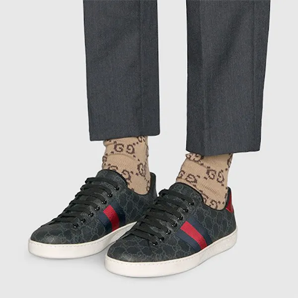 Giày Thể Thao Nam Gucci Ace GG Supreme Black Grey Màu Đen Xám Size 5.5