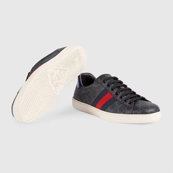 Giày Thể Thao Nam Gucci Ace GG Supreme Black Grey Màu Đen Xám Size 5.5