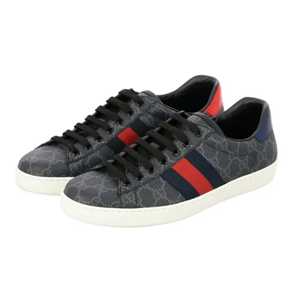 Giày Thể Thao Nam Gucci Ace GG Supreme Black Grey Màu Đen Xám Size 5.5