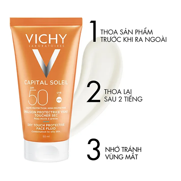 Kem Chống Nắng Dưỡng Da Vichy Ideal Soleil Mattifying Face Fluid Dry Touch SPF50+ PA+++ 50ml (Hàng Xách Tay)