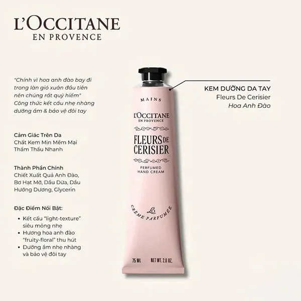 Kem Dưỡng Da Tay L'Occitane Fleurs De Cerisier Hand Cream 75ml
