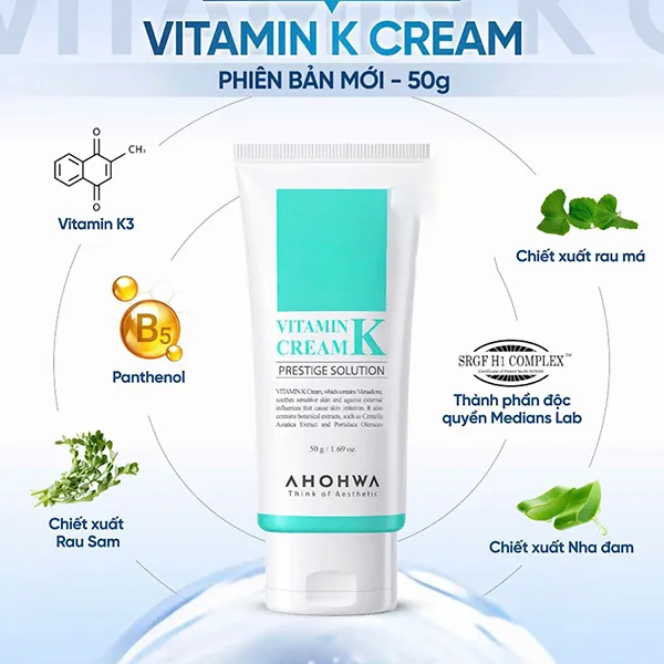 Kem Phục Hồi Da, Giảm Mao Mạch Và Mỏng Đỏ Ahohwa Vitamin K Cream 50g