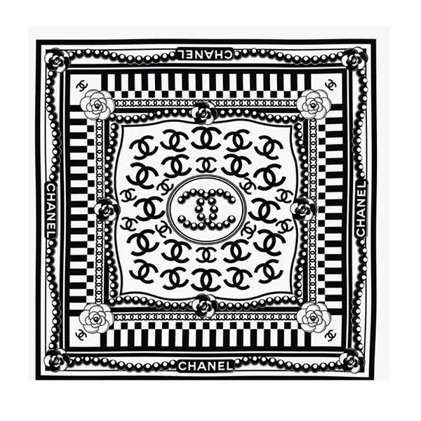Khăn Chanel Logo CC Black White Màu Đen Trắng