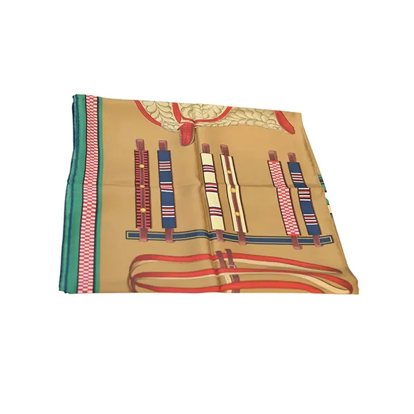 Khăn Nữ Hermès Carre 90 Lettres Equestre Silk Scarf Tobacco/Green/Brick Red Màu Nâu
