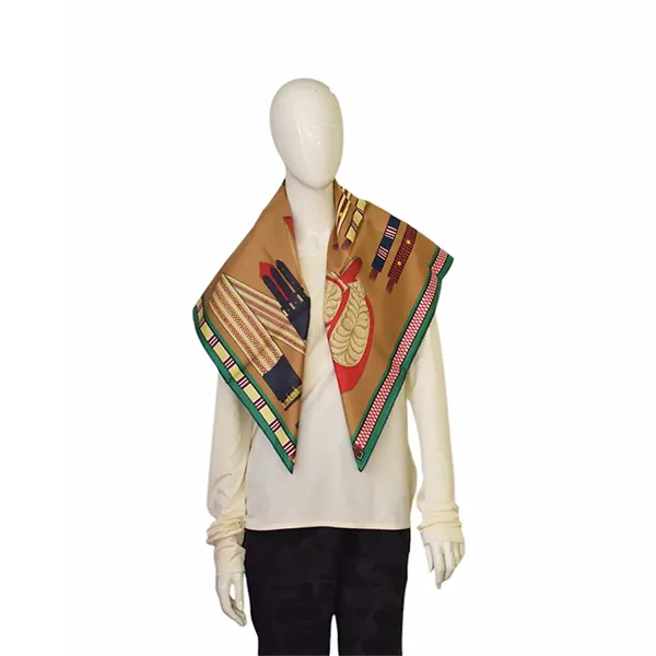 Khăn Nữ Hermès Carre 90 Lettres Equestre Silk Scarf Tobacco/Green/Brick Red Màu Nâu