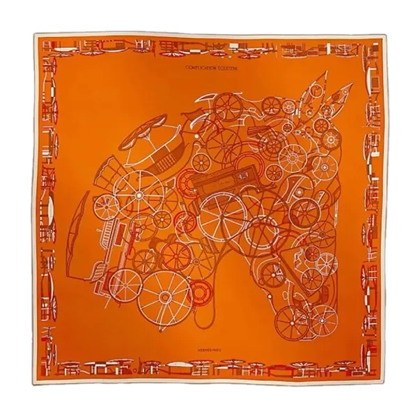 Khăn Nữ Hermès Complication Equestre Scarf 90 Màu Cam