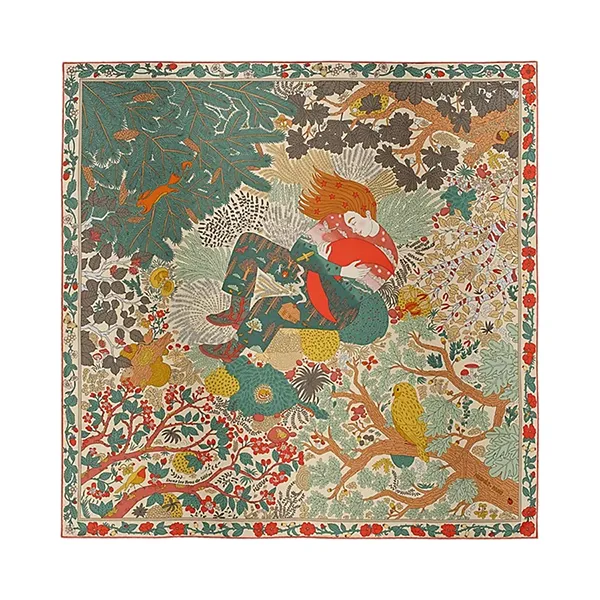 Khăn Nữ Hermès In Selene's Arms scarf 90 H004284S 02 Kaki/Corail /Caramel Phối Màu