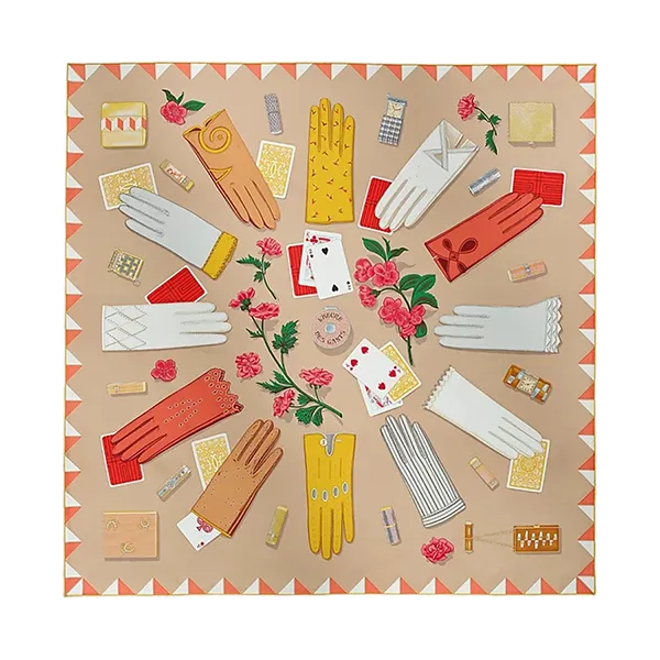 Khăn Nữ Hermès L'Heure Des Gants Scarf 90 Golden Beige /Coral /Honey Màu Nâu