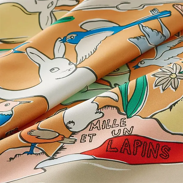 Khăn Nữ Hermès Square 90 Thousand and One Rabbits Gray Clair/ Beige Doré /Multicolor Phối Màu