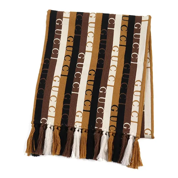 Khăn Quàng Cổ Gucci Wool And Cotton Scarf With Embroidered Logo Chestnut Brown Màu Đen Nâu