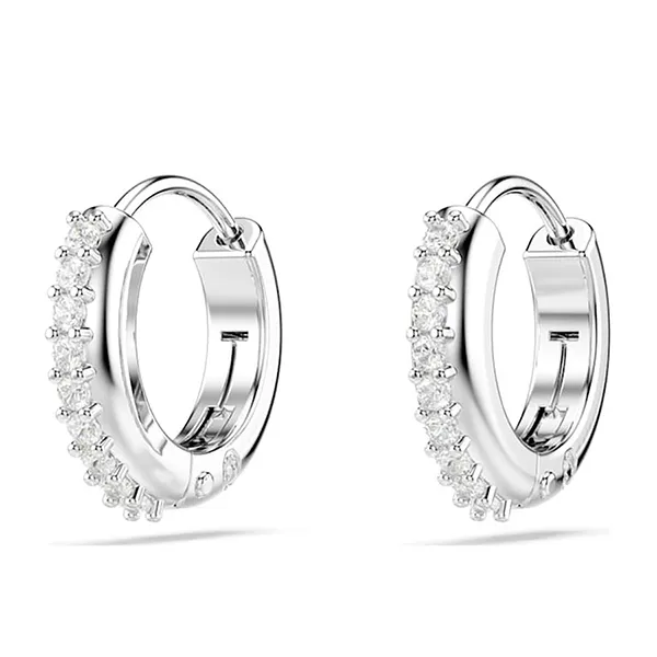 Khuyên Tai Nữ Swarovski Matrix Hoop Earrings Round Cut, White, Rhodium Plated 5690670 Màu Bạc