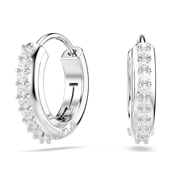 Khuyên Tai Nữ Swarovski Matrix Hoop Earrings Round Cut, White, Rhodium Plated 5690670 Màu Bạc