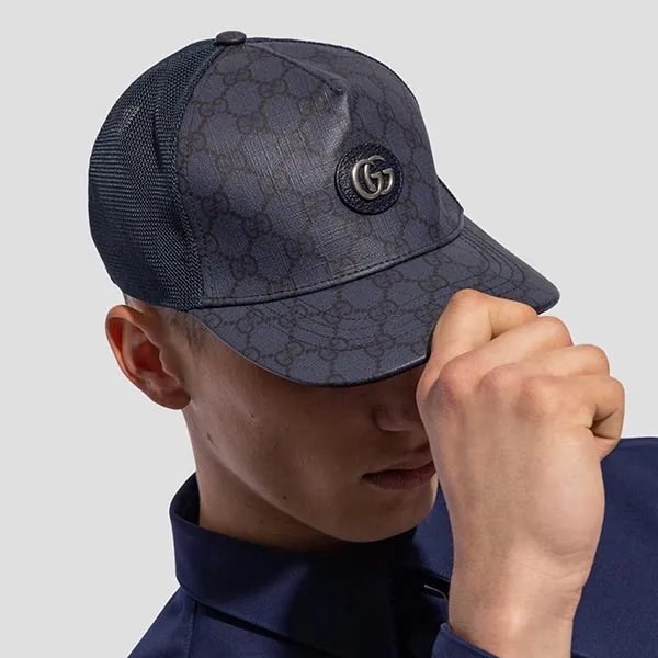 Mũ Nam Gucci GG Supreme Baseball Hat With Logo 733927 4HAXN 8468 Màu Xanh Navy Size S