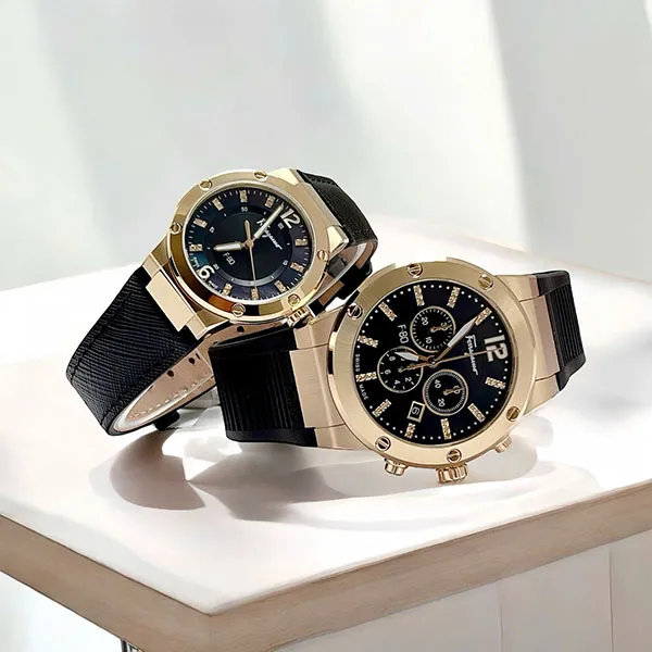 Set Đồng Hồ Unisex Salvatore Ferragamo F80 Diamond Màu Vàng Gold
