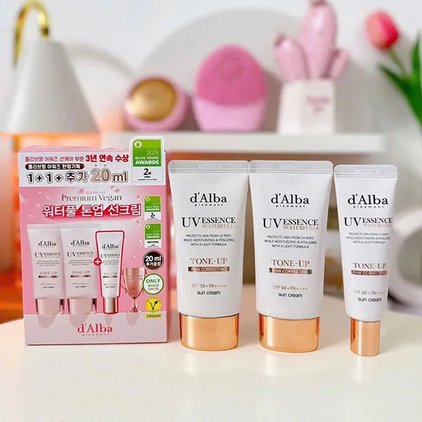 Set Kem Chống Nắng Nâng Tone D'alba Waterfull Tone Up Sun Cream SPF50+/ Pa++++ 3 Món