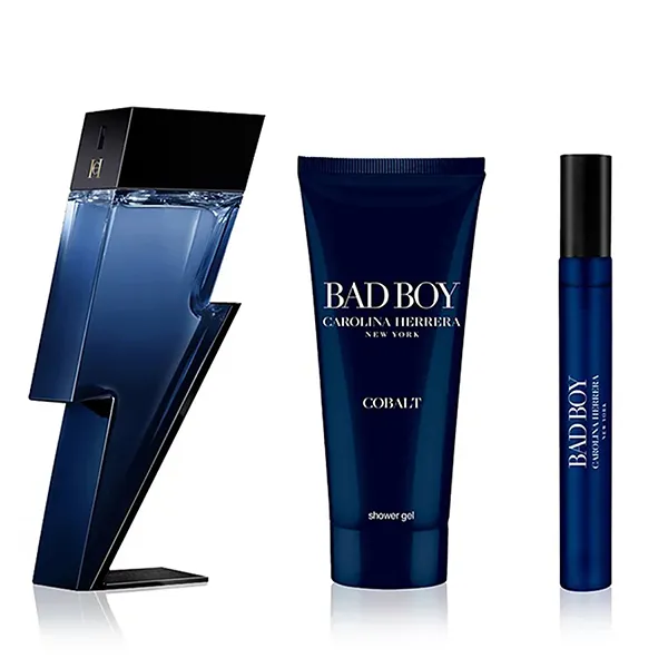 Set Nước Hoa Nam Carolina Herrera Bad Boy Cobalt Electrique EDP 3 Món (Box Vàng)