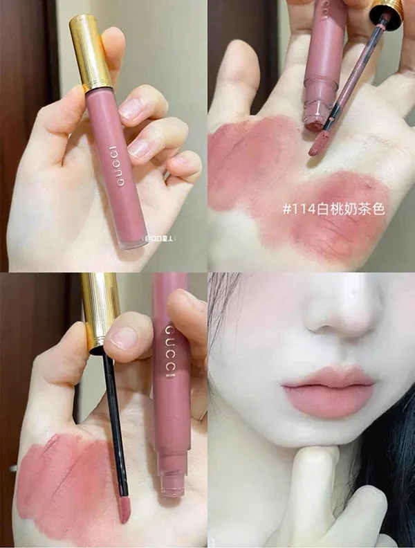 Son Kem Gucci Rouge À Lèvres Liquid Matte 114 Grace Cinnamon Màu Hồng Nâu