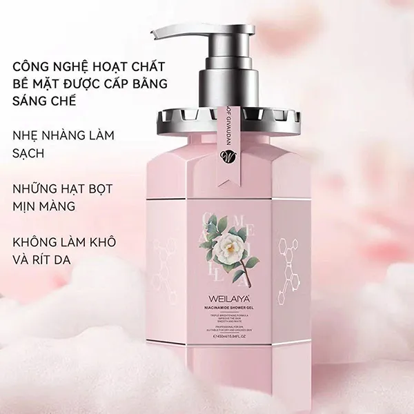 Sữa Tắm Trắng Da Hoa Trà Weilaiya Niacinamide Shower Gel 450ml