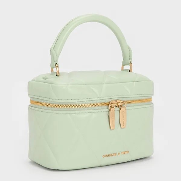 Túi Đeo Chéo Nữ Charles & Keith CNK Arwen Quilted Top Handle Vanity Bag CK2-80782534 Mint Green Màu Xanh Mint