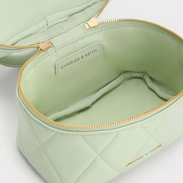Túi Đeo Chéo Nữ Charles & Keith CNK Arwen Quilted Top Handle Vanity Bag CK2-80782534 Mint Green Màu Xanh Mint